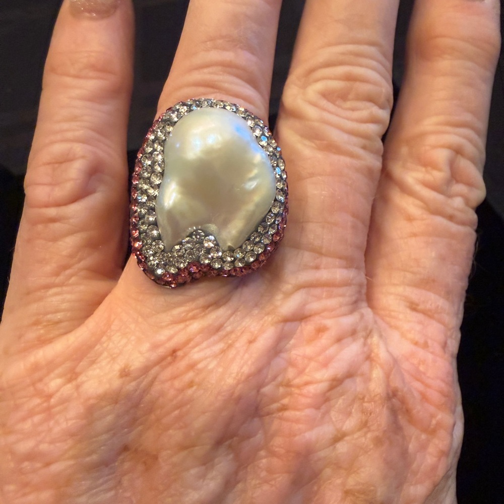 Fresh water Pearl and Crystal Statement Ring